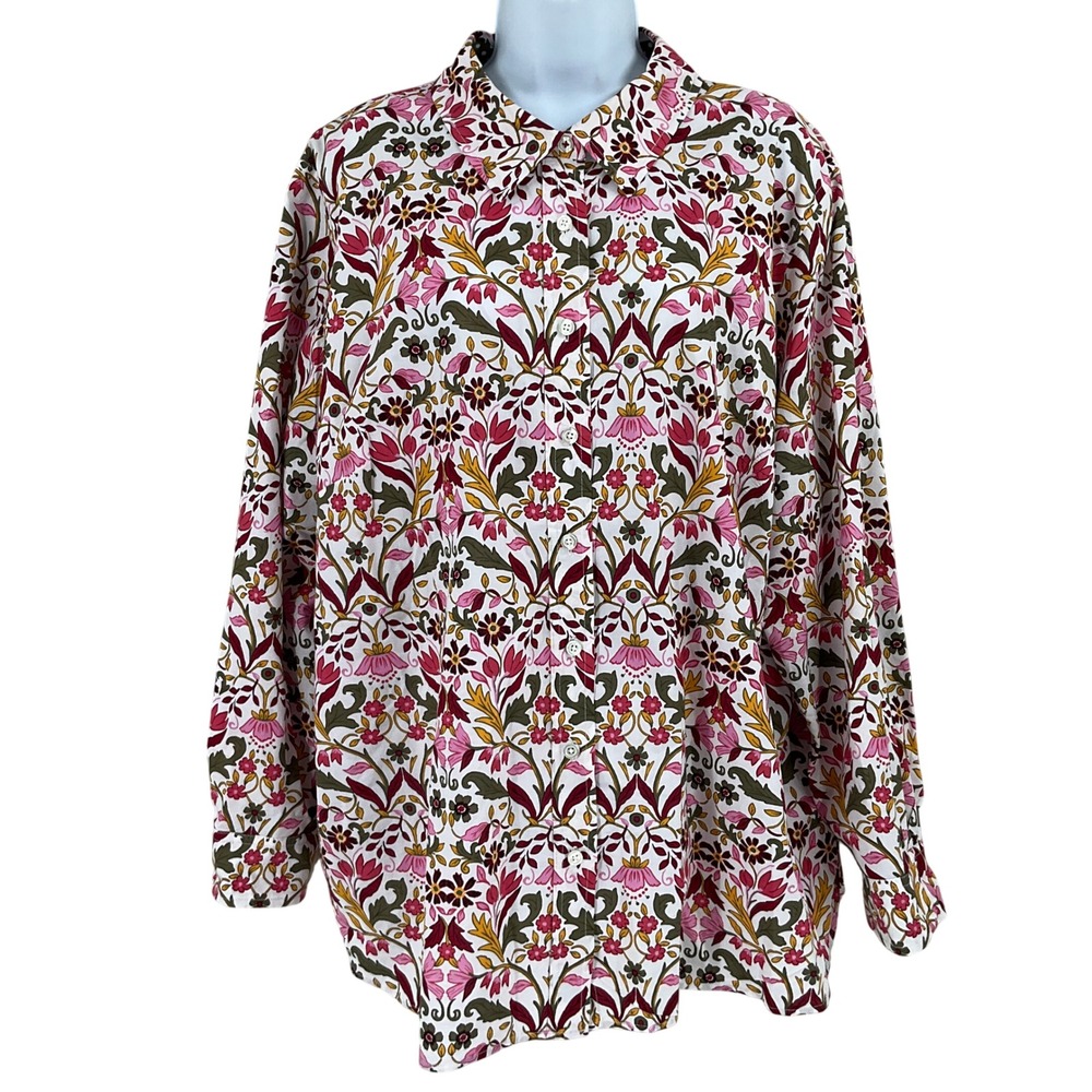 Talbots Button Down Shirt Women 2X Multicolor Cotton Floral Classic Preppy 2XL